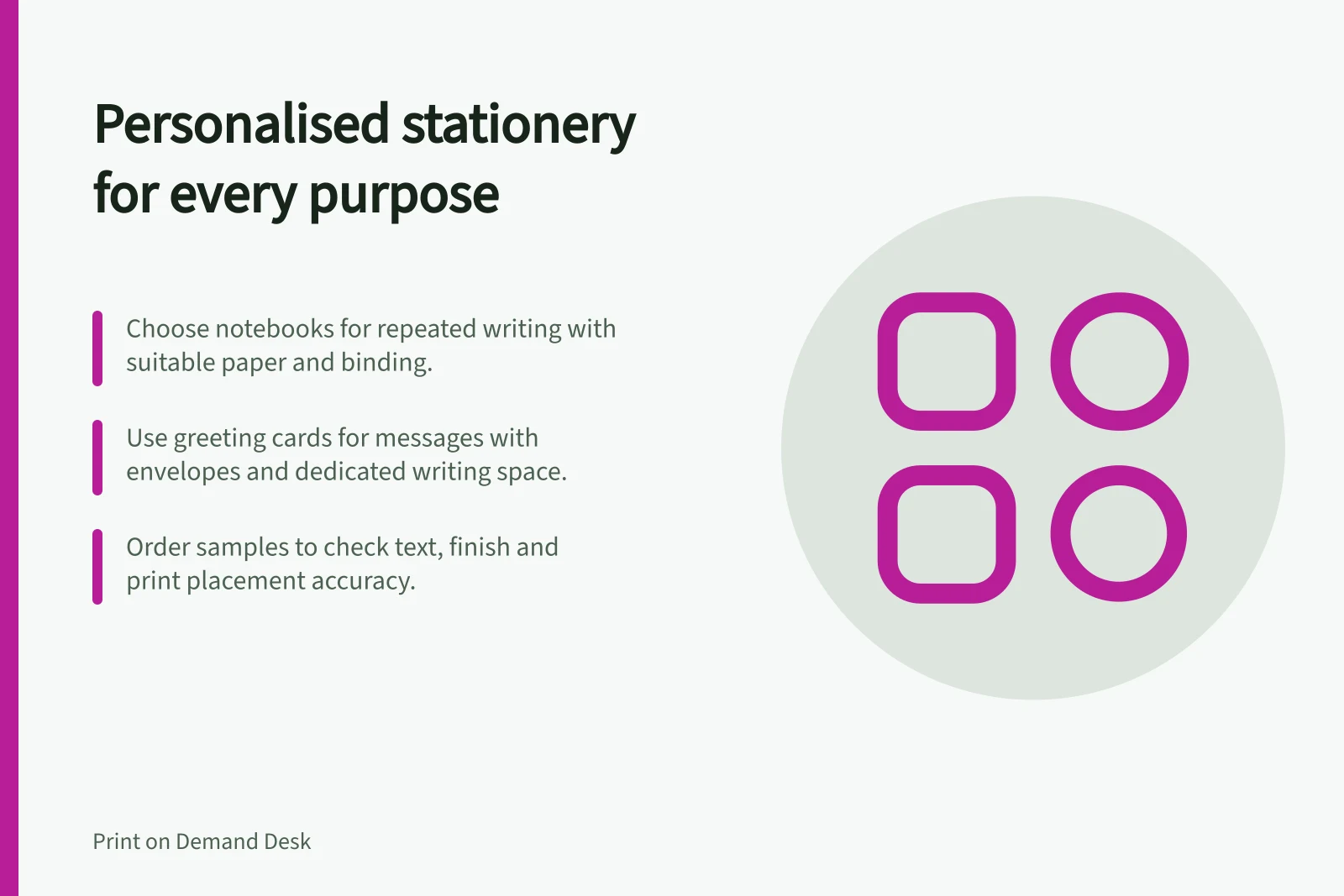 Personalised stationery for every purpose: Choose notebooks for repeated writing with suitable paper and binding.; Use greeting cards for messages with envelopes and dedicated writing space.; Order samples to check text, finish and print placement accuracy.