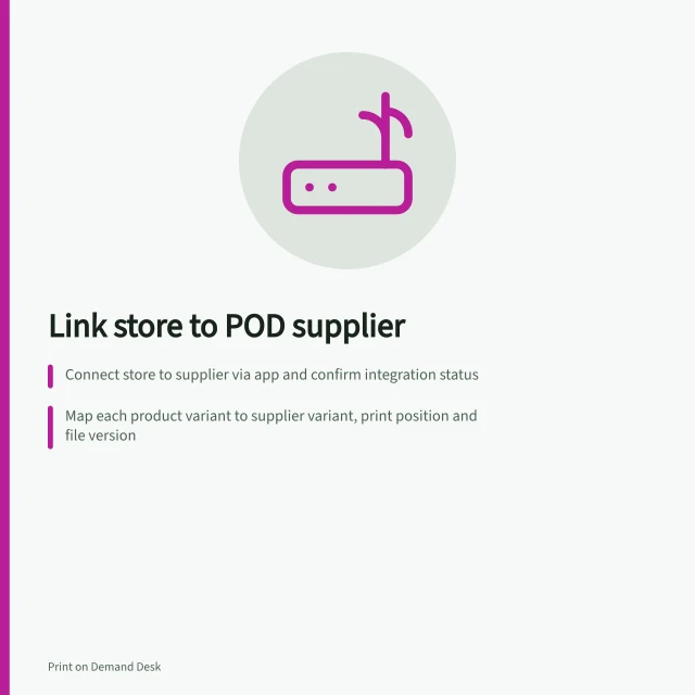 Link store to POD supplier: Connect store to supplier via app and confirm integration status; Map each product variant to supplier variant, print position and file version; Set order approval to Manual or Automatic in Gelato settings. Connecting a store to a POD supplier: mapping and approval